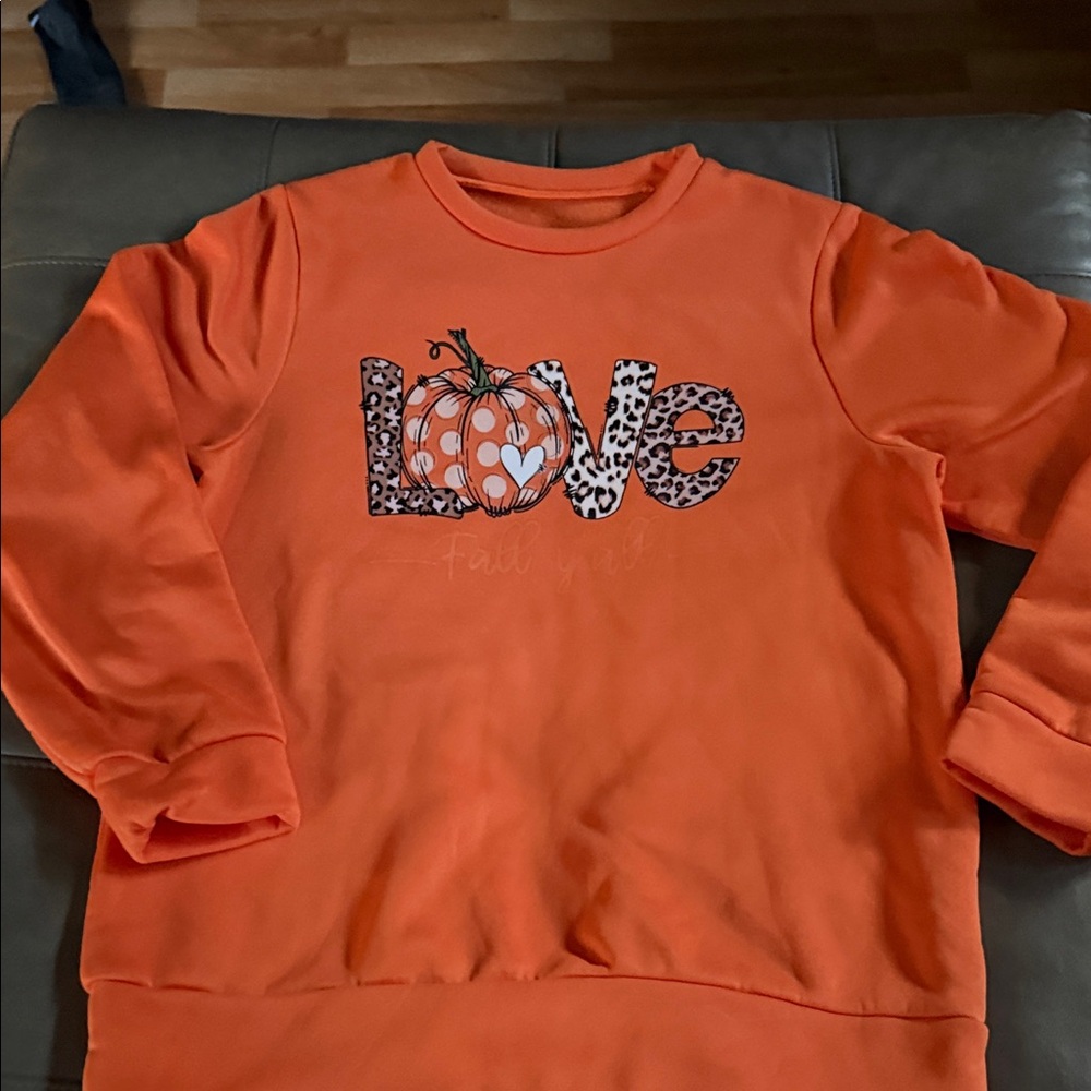 SHEIN Orange Love Pumpkin Sweatshirt
